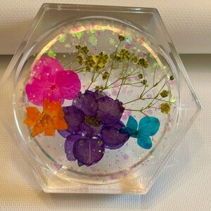Hand Crafted Floral Resin Paperweight with Colorful Flowers